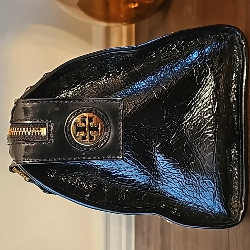 Tory Burch Black Patent Leather Studded Satchel with Gold Hardware - Picture 8 of 13